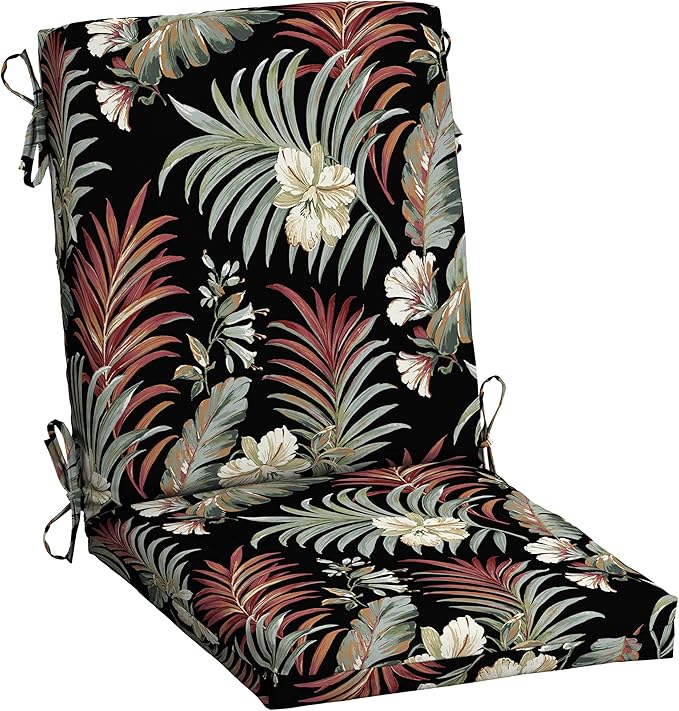 Arden Outdoor Dining Chair Cushion, 20 x 20, Rain-Proof, Fade Resistant, Simone Black Tropical