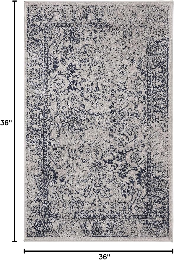 SAFAVIEH Adirondack Collection Area Rug - 3' Square, Grey & Navy, Distressed Vintage Floral Design, Non-Shedding & Easy to Clean, Ideal for Living Room, Bedroom, Dining Space (ADR109P)