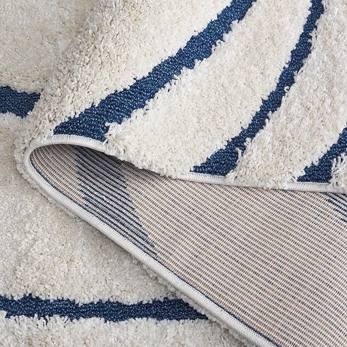 SAFAVIEH Florida Shag Collection 11' Round Cream/Blue SG471 Abstract Wave Non-Shedding Living Room Bedroom Dining Room Entryway Plush 1.2-inch Thick Area Rug