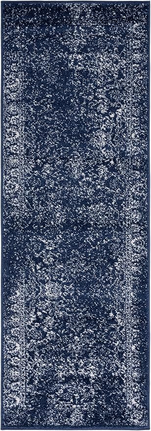 SAFAVIEH Adirondack Collection Runner Rug - 2'6" x 22', Navy & Ivory, Distressed Vintage Floral Design, Non-Shedding & Easy to Clean, Ideal for Living Room, Bedroom, Dining (ADR109N)