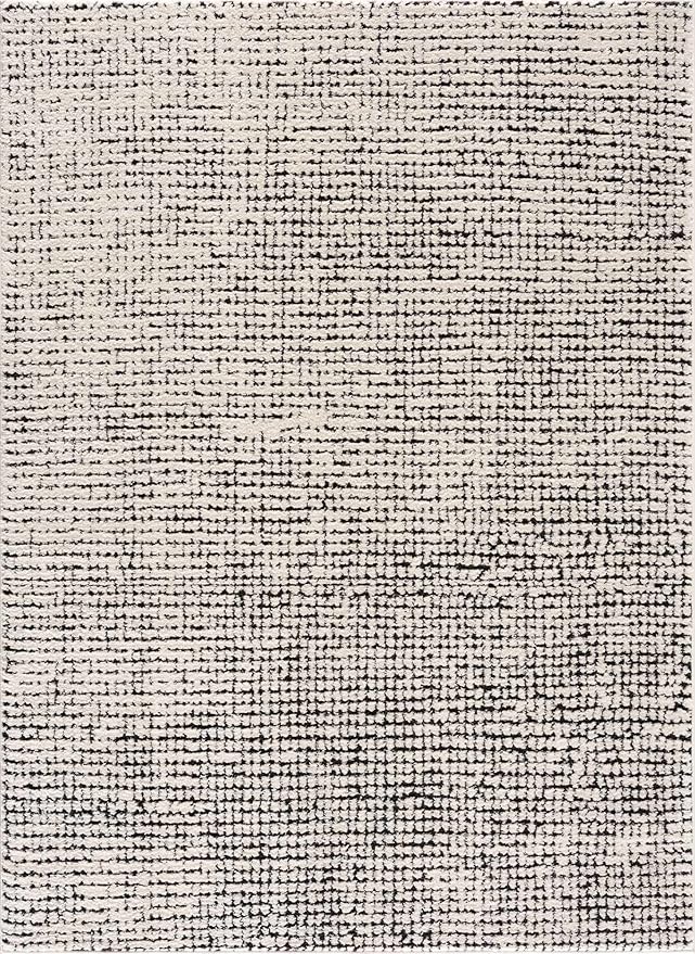 Hauteloom Keita Living Room, Bedroom Area Rug - Modern Boho - Farmhouse Mosaic Carpet - High Pile - Cream, Black - 8'10" x 12'