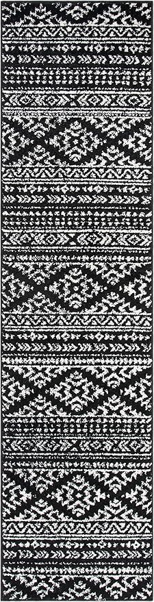 SAFAVIEH Tulum Collection Runner Rug - 2' x 8', Black & Ivory, Moroccan Boho Tribal Design, Non-Shedding & Easy to Clean, Ideal for Living Room, Hallway, Foyer, Entryway, Bedroom (TUL272Z)