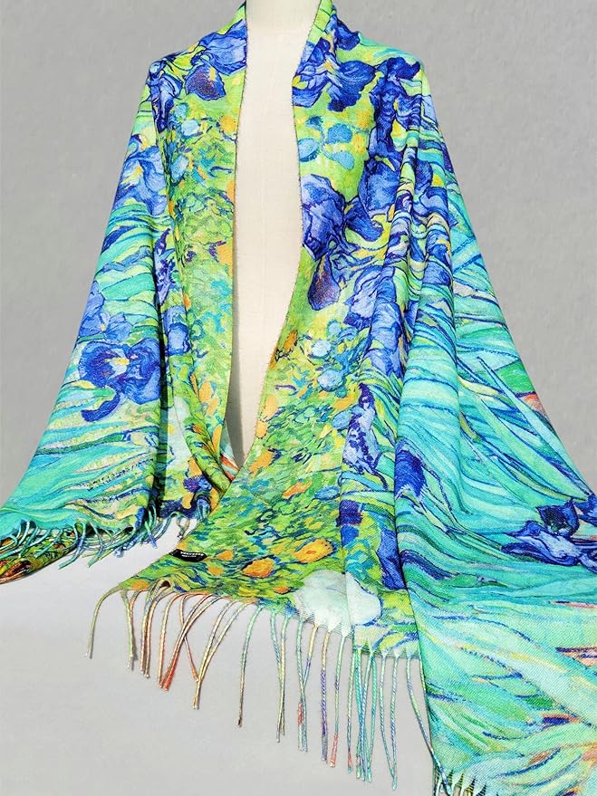 VENVSBEE Reversible Scarf Soft Large Shawl Wrap Blanket Double Sided Art Print Warm Pashmina Stoles Klimt Van Gogh Gifts