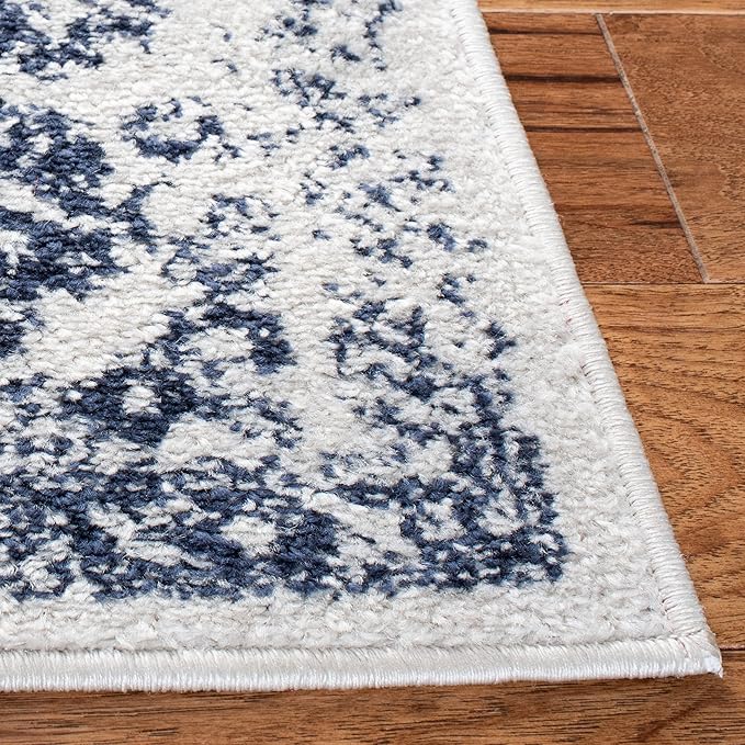 SAFAVIEH Adirondack Collection Area Rug - 6' Square, Ivory & Navy, Distressed Vintage Floral Design, Non-Shedding & Easy to Clean, Ideal for Living Room, Bedroom, Dining Space (ADR109M)