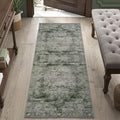 jinchan Green Runner Rug 2x5 - Machine Washable Vintage Floral Distressed Design Non-Slip Low-Pile Soft Thin Christmas Carpet for Hallway Kitchen Farmhouse Bedroom Laundry (2x5ft, Forest Green)