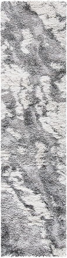 SAFAVIEH Horizon Shag Collection Runner Rug - 2' x 8', Grey & Ivory, Modern Abstract Design, Non-Shedding & Easy Care, 2-inch Thick Ideal for High Traffic Areas in Living Room, Bedroom (HZN890F)