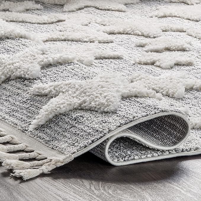 nuLOOM Raven Modern Stars High Low Shaggy Tassel Area Rug, 5x8, Light Grey