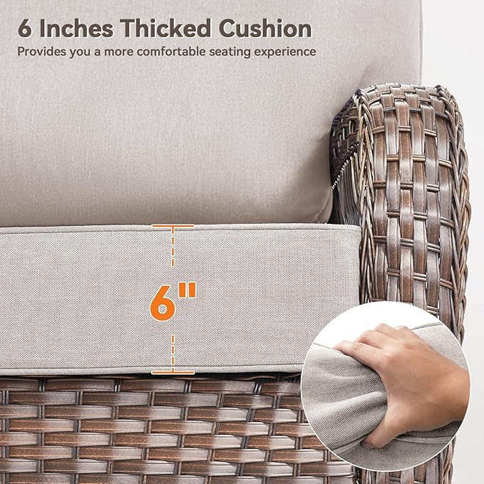 Luxury 6" Outdoor Cushions for Patio Furniture, 24x24x6" Thick Seat Cushion Set of 10, Fade Resistant Couch Chair Replacement Cushions High Density Deep Wicker Chair Cushion w/ Removable Cover, Beige