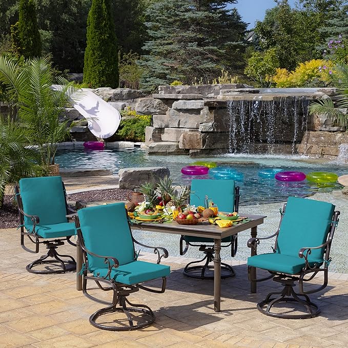 Arden Outdoor Dining Chair Cushion, 20 in x 20 in, Weather-Proof, Rain-Proof, Fade Resistant Patio Cushion for Patio, Dining, or Rocking Chairs 20 x 20, Lake Blue Leala
