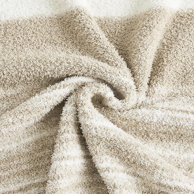 WRENGONGE Khaki Throw Blanket, 60x80 Soft Cozy Striped Throw Blankets for Couch, Sofa, Bed, Travel, Lightweight Fluffy Warm Plush Decorative Blankets for Women, Men,Kids Gift