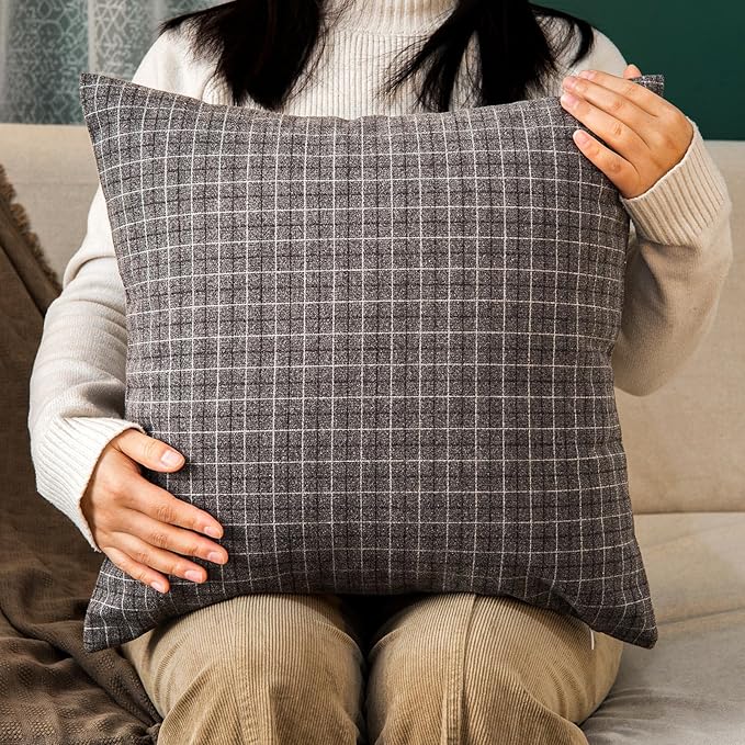 Tweed Throw Pillow Covers Woolen-Style Fabric Square Pillow Cases for Farmhouse Cushion Case and Home Sofa Couch Decor Pack of 2,18x18 Inch (18x18 in, Senior Grey Plaid)
