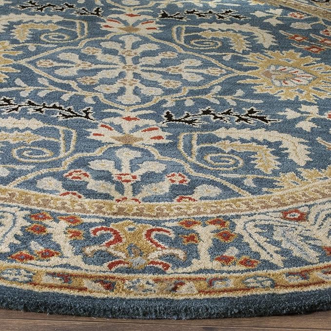 SAFAVIEH Antiquity Collection Area Rug - 4' Round, Dark Blue & Multi, Handmade Traditional Oriental Wool, Ideal for High Traffic Areas in Living Room, Bedroom (AT64B)