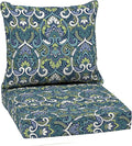 Arden Outdoor Deep Seat Cushion Set, 22 in x 24 in, Weather-Proof, Rain-Proof, Fade Resistant Patio Cushion Sapphire Aurora Blue Damask
