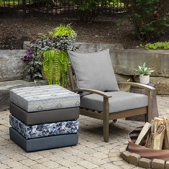 Arden Performance Outdoor Deep Seat Set, 24 x 24, Rain-Proof, Fade Resistant, Deep Seat Bottom and Back Cushion Light Grey Plain Weave Olefin