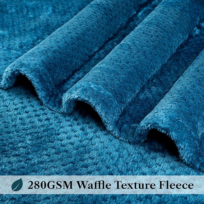PAVILIA Turquoise Blue Throw Blanket for Couch, Twin Bed, Soft Fleece Throws for Sofa Chair, Fuzzy Waffle Textured Blanket, Cozy Warm Lightweight All Season Blanket Throw, 60x80