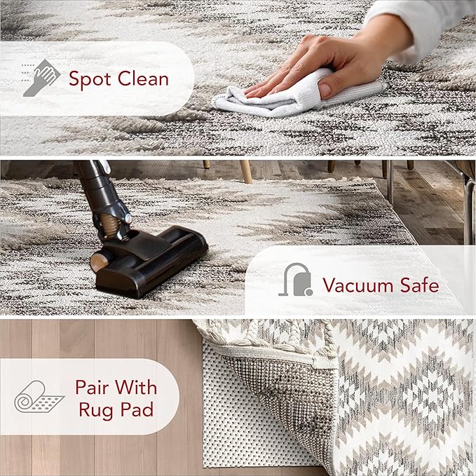nuLOOM Adelade Beige/Ivory, 4' x 6', Southwestern, Shaggy, Soft and Cozy, High Traffic, Stain Resistant Area Rug for Bedroom, Living Room, Dining Space, Den, Foyer, Entryway