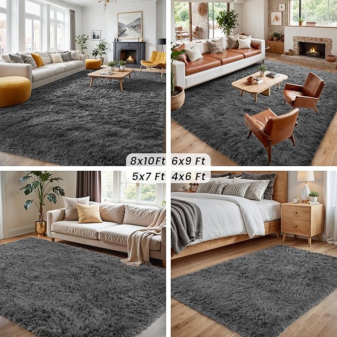 5x7 Area Rugs for Living Room: Ultra Soft Fluffy Shag Gray Rug for Bedroom, Non-Slip Large Fuzzy Plush Rug Indoor Floor Carpet for Nursery Kids Boys Girls Room, Dorms, Modern Home Decor