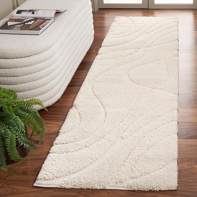 SAFAVIEH Florida Shag Collection Runner Rug - 2'3" x 9', Creme & Creme, Non-Shedding & Easy Care, 1.2-inch Thick Ideal for High Traffic Areas in Living Room, Bedroom (SG471-1111)