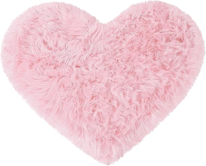 uxcell Heart Shaped Rugs for Bedroom,Small Aesthetic Carpet Girls,Cute Shaggy Floor Mirror Mat,Pastel Furry Throw Rug 2.3ftx3ft, Light Pink
