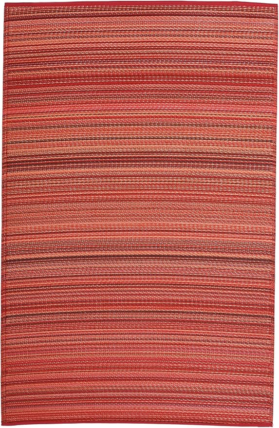 Fab Habitat Outdoor Rug - Waterproof, Fade Resistant, Crease-Free - Premium Recycled Plastic - Striped - Porch, Deck, Balcony, Mudroom, Laundry Room, Patio - Cancun - Sunset - 3 x 5 ft