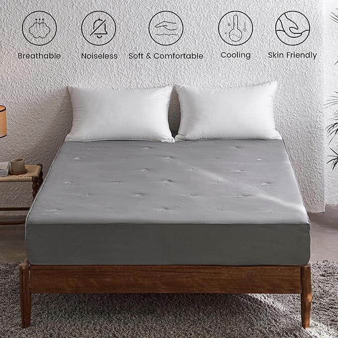 Simple&Opulence Cooling Quilted Mattress Pad – Fitted Sheet Mattress Protector Cover with Elastic Corners, Soft & Breathable, 16 Inch Deep Pocket (Dark Grey,Full)