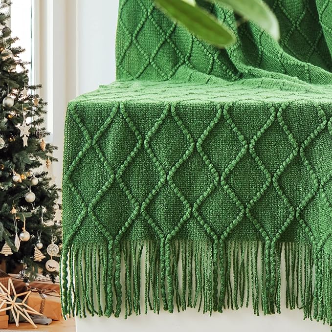 inhand Green Christmas Throw Blanket for Couch and Bed, Birthday Gifts for Women Teen Girl Friend Home Decor Knitted Twin Size Blanket, Outdoor Lightweight Farmhouse Warm Woven Decorative, 60"x80"