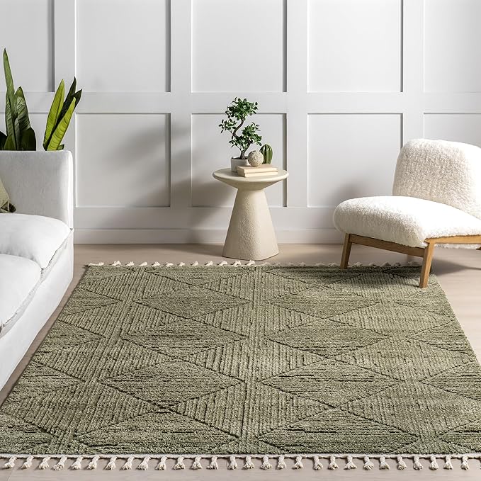 nuLOOM Kerry Green, 7'10" x 10', Geometric, Soft and Cozy, High Traffic, Stain Resistant, Easy Clean, Durable Area Rug for Bedroom, Living Room, Dining Space, Den, Foyer, Entryway