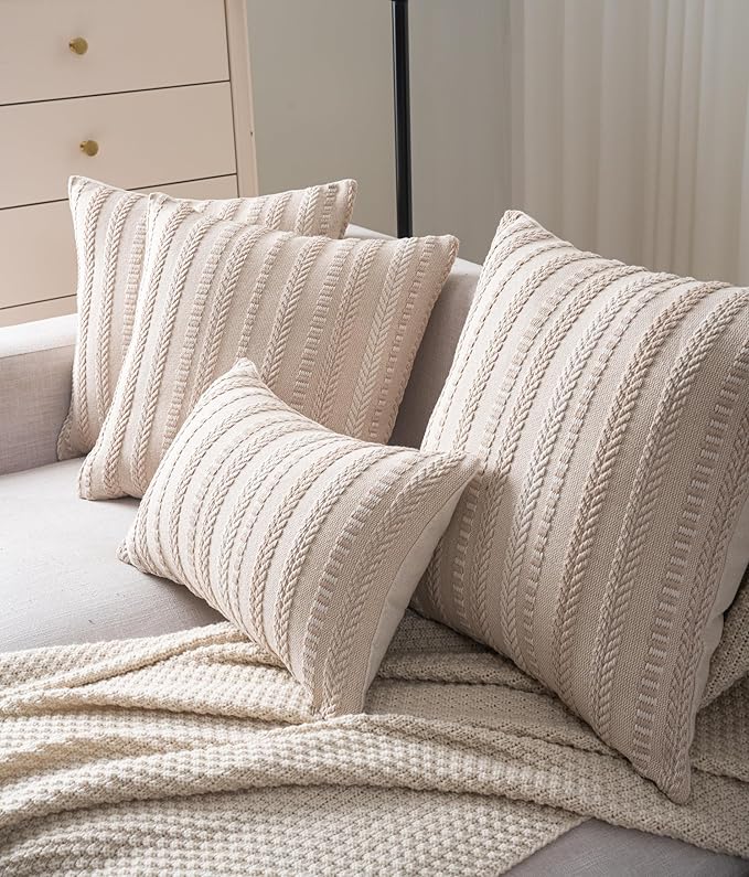 Boho Lumbar Pillow Covers 14x36 Long, Farmhouse Decorative Couch Pillow Cases, Beige Accent Pillows of Bed, Sofa Bedroom Living Room Home Decor Cushion Cover, Pack of 1