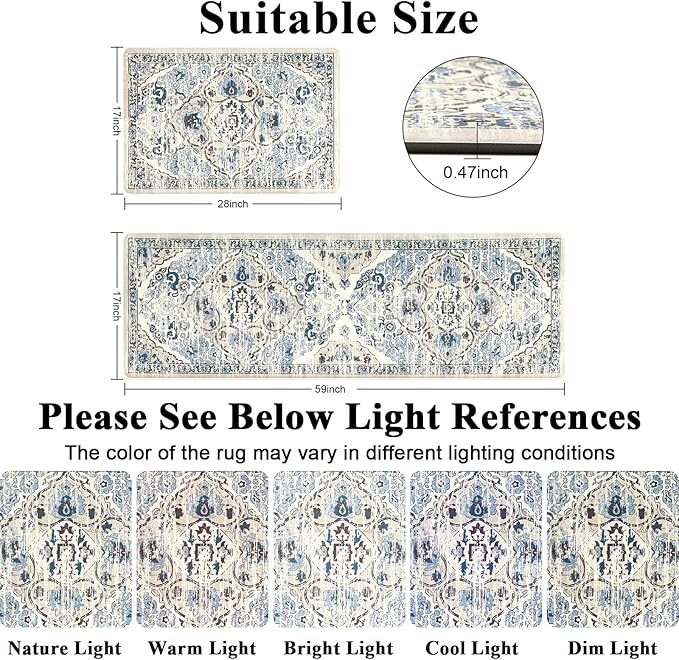 Ileading Anti Fatigue Kitchen Rugs Sets of 2 Cushioned Kitchen Mats for Floor Waterproof Kitchen Mat Set Non Slip Comfort Standing Mat for Kitchen, Office, Sink, Laundry