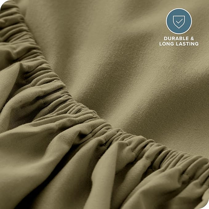Fitted Bottom Sheet Twin Size - Premium 1800 Microfiber - Ultra-Soft Hotel Luxury - Deep Pocket - Durable and Long Lasting - Fitted Sheet (Twin, Olive)
