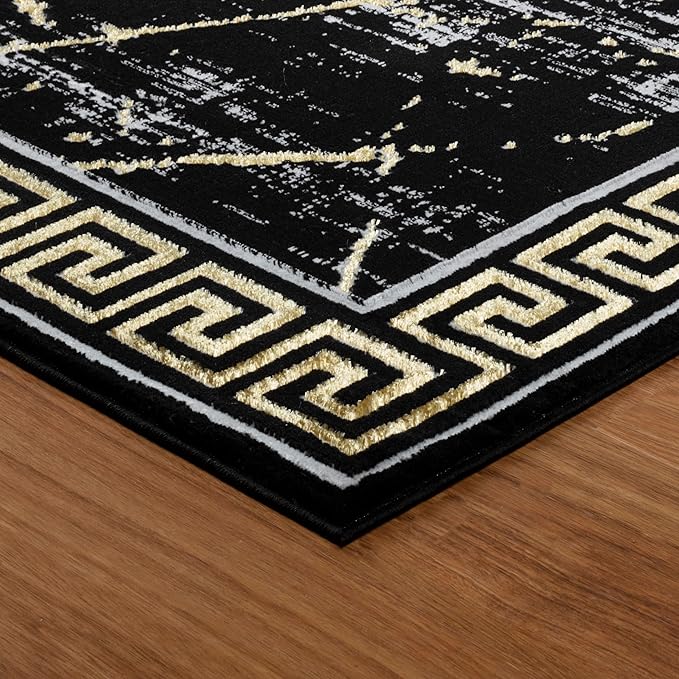 GLORY RUGS Area Rugs Marble 4x5 Black Gold Carpet Modern Abstract Rug Living Room Dining Bedroom Rug