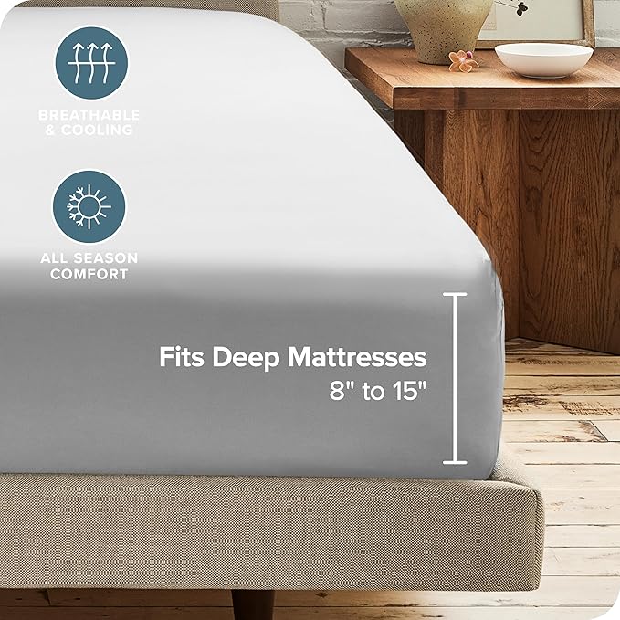 Bare Home 2-Pack Fitted Bottom Sheets Short Queen - Premium 1800 Ultra-Soft Wrinkle Resistant Microfiber - Deep Pocket (Short Queen, Cloud Grey)