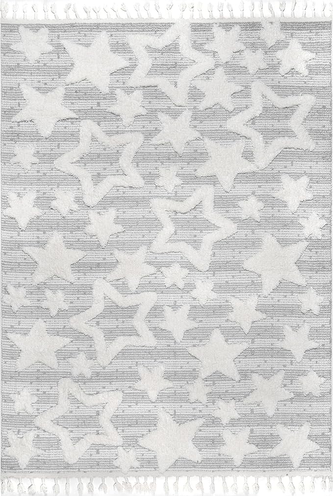 nuLOOM Raven Modern Stars High Low Shaggy Tassel Area Rug, 5x8, Light Grey