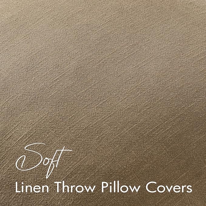 EMEMA Decorative Linen Throw Pillow Covers 26x26 Inch Curry Boho Farmhouse Neutral Couch Throw Pillows for Bed Pack of 2 Accent Pillowcase Modern Sofa Cushion Livingroom Home
