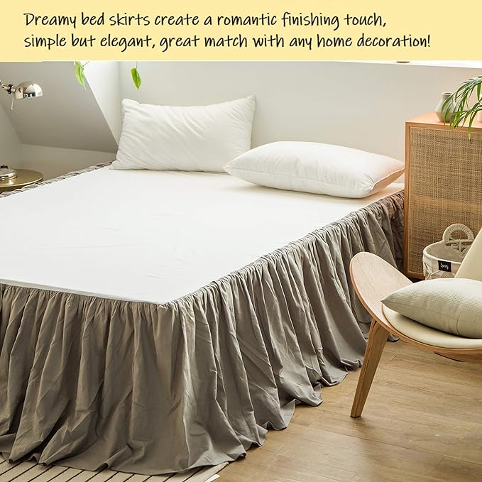 BISELINA French Linen Bed Skirt with Pleated Frills 22-Inch Tailored Drop Natural Flax Cotton Blend Dust Ruffle Soft Cozy Farmhouse Bedding (22" Full, Grey)