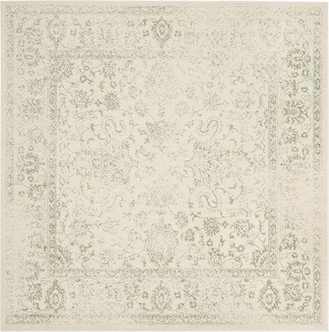 SAFAVIEH Adirondack Collection Area Rug - 6' Square, Ivory & Sage, Distressed Vintage Floral Design, Non-Shedding & Easy to Clean, Ideal for Living Room, Bedroom, Dining Space (ADR109V)
