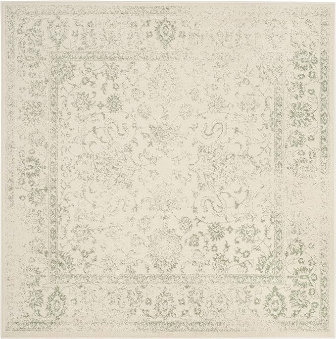 SAFAVIEH Adirondack Collection Area Rug - 12' Square, Ivory & Sage, Distressed Vintage Floral Design, Non-Shedding & Easy to Clean, Ideal for Living Room, Bedroom, Dining Space (ADR109V)