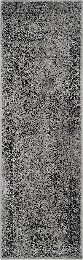 SAFAVIEH Adirondack Collection Runner Rug - 2'6" x 12', Grey & Black, Distressed Vintage Floral Design, Non-Shedding & Easy to Clean, Ideal for Hallway, Foyer, Entryway, Bedroom (ADR109B)