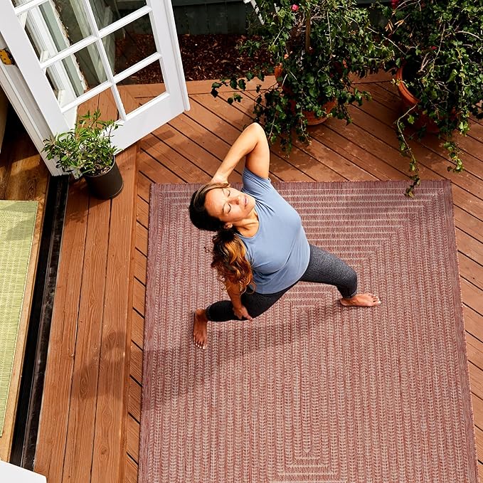 Adiva Rugs Outdoor Indoor Area Rug, Weather Resistant, Easy to Clean, Stain Resistant Floor Mat for Dining Room, Backyard, Deck, Patio (Copper Weiss, 8' x 10')