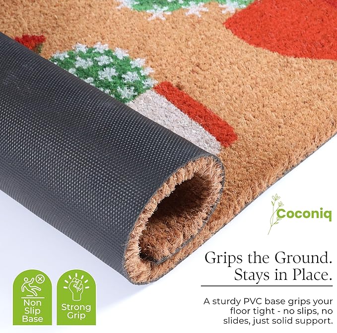 Coir Door Mats 17" X 30", Non-Slip Sturdy, PVC Backed Heavy Duty, Easy to Clean, Ideal for Door Entrance, Patio, Porch, Backyard, Garages, Sparkling Cactus