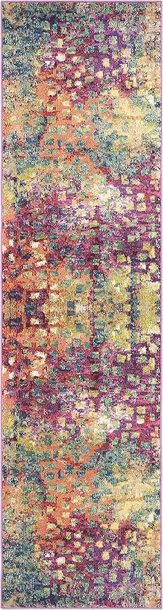 SAFAVIEH Monaco Collection Runner Rug - 2'2" x 14', Pink & Multi, Boho Chic Abstract Watercolor Design, Non-Shedding & Easy Care, Ideal for High Traffic Areas in Living Room, Bedroom (MNC225D)