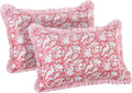CPC Ruby Red 100% Cotton Block Print Ruffle Sham Cover 20X30 inch Pack of 2, Handmade Boho Floral Pillowcase, Soft Decorative Queen Bed Pillow Cover for Bedroom Décor
