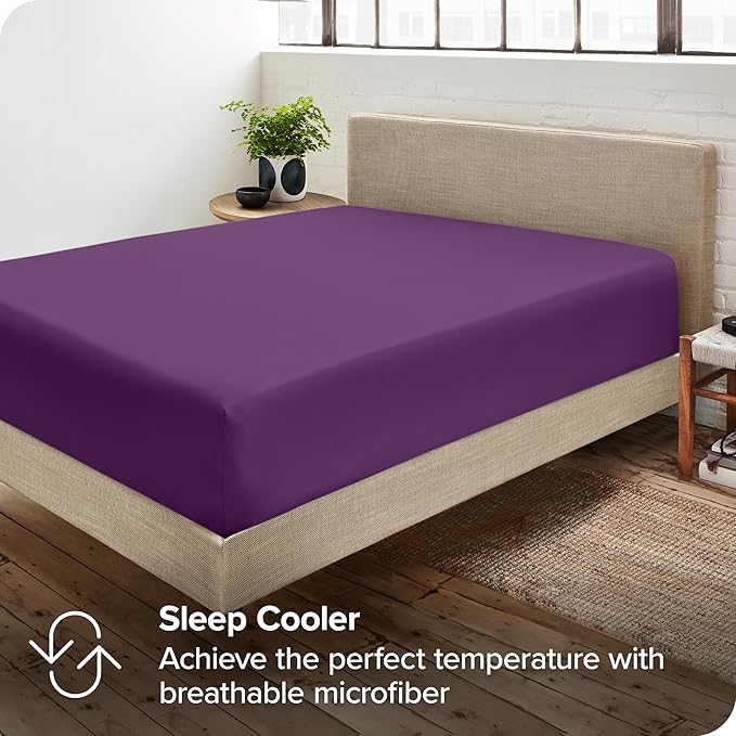 Bare Home 2-Pack Fitted Bottom Sheets Twin XL - Premium 1800 Ultra-Soft Wrinkle Resistant Microfiber - Deep Pocket (Twin XL, Plum)
