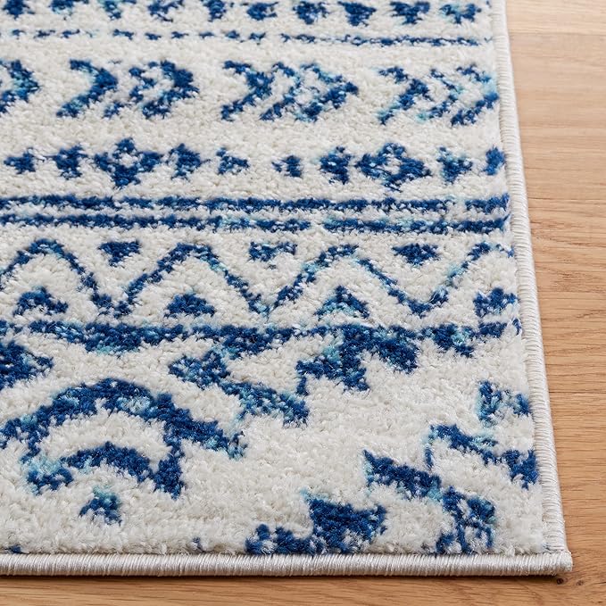 SAFAVIEH Tulum Collection Runner Rug - 2' x 11', Ivory & Navy, Moroccan Boho Tribal Design, Non-Shedding & Easy to Clean, Ideal for Living Room, Hallway, Foyer, Entryway, Bedroom (TUL272D)