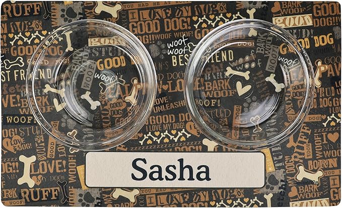 Drymate Personalized Pet Bowl Placemat, Custom Dog & Cat Food Feeding Mat - Absorbent Fabric, Waterproof Backing - Machine Washable/Durable (USA Made) (12" x 20") (Best Friend Brown)