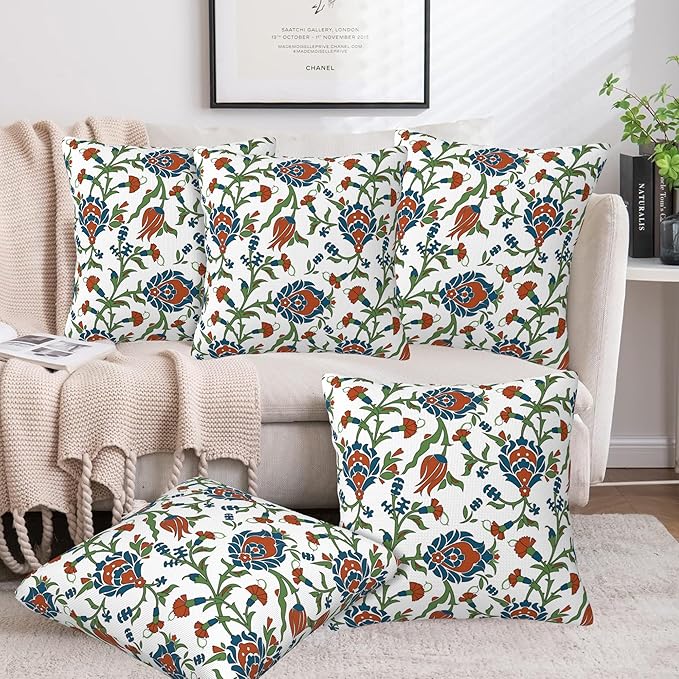 Throw Pillow Cover Case Vintage Floral Pillow Covers 20x20 Inch Set of 2,Soft Decorative Throw Pillow Case for Living Room Bedroom Sofa Couch Cushion Covers