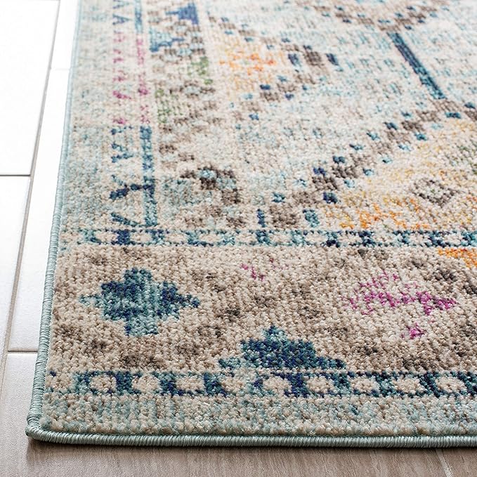 SAFAVIEH Madison Collection X-Large Area Rug - 12' x 15', Blue & Yellow, Boho Diamond Distressed Design, Non-Shedding & Easy Care, Ideal for High Traffic Areas in Living Room, Bedroom (MAD418K)