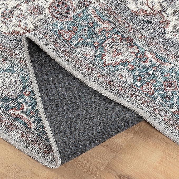 Bloom Rugs Washable Non-Slip 12 ft Runner - Teal/Blue/Beige Traditional Oriental Runner for Entryway, Hallway, Bathroom, and Kitchen - Exact Size: 2.5' x 12'