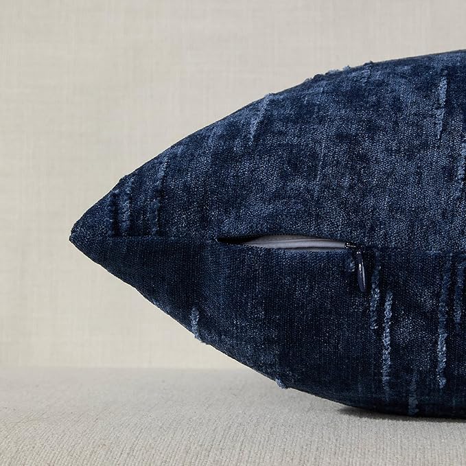 Set of 2 Soft Textured Throw Pillow Covers 18x18,Invisible Zipper Neutral Cushion Cases, Easy - Care Decorative Farmhouse Home Decor for Living Room Couch (Blue, 18" x 18" (Pack of 2))
