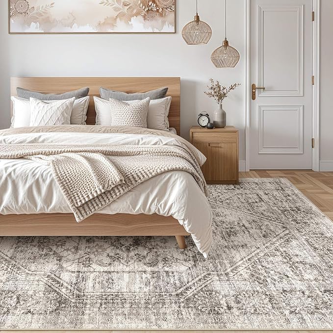 Vintage Living Room Area Rug 9x12 - Large Soft Washable Oriental Traditional Distressed Farmhouse Rugs for Bedroom - Indoor Floor Accent Carpet for Home Office House Decor - Distressed Brown